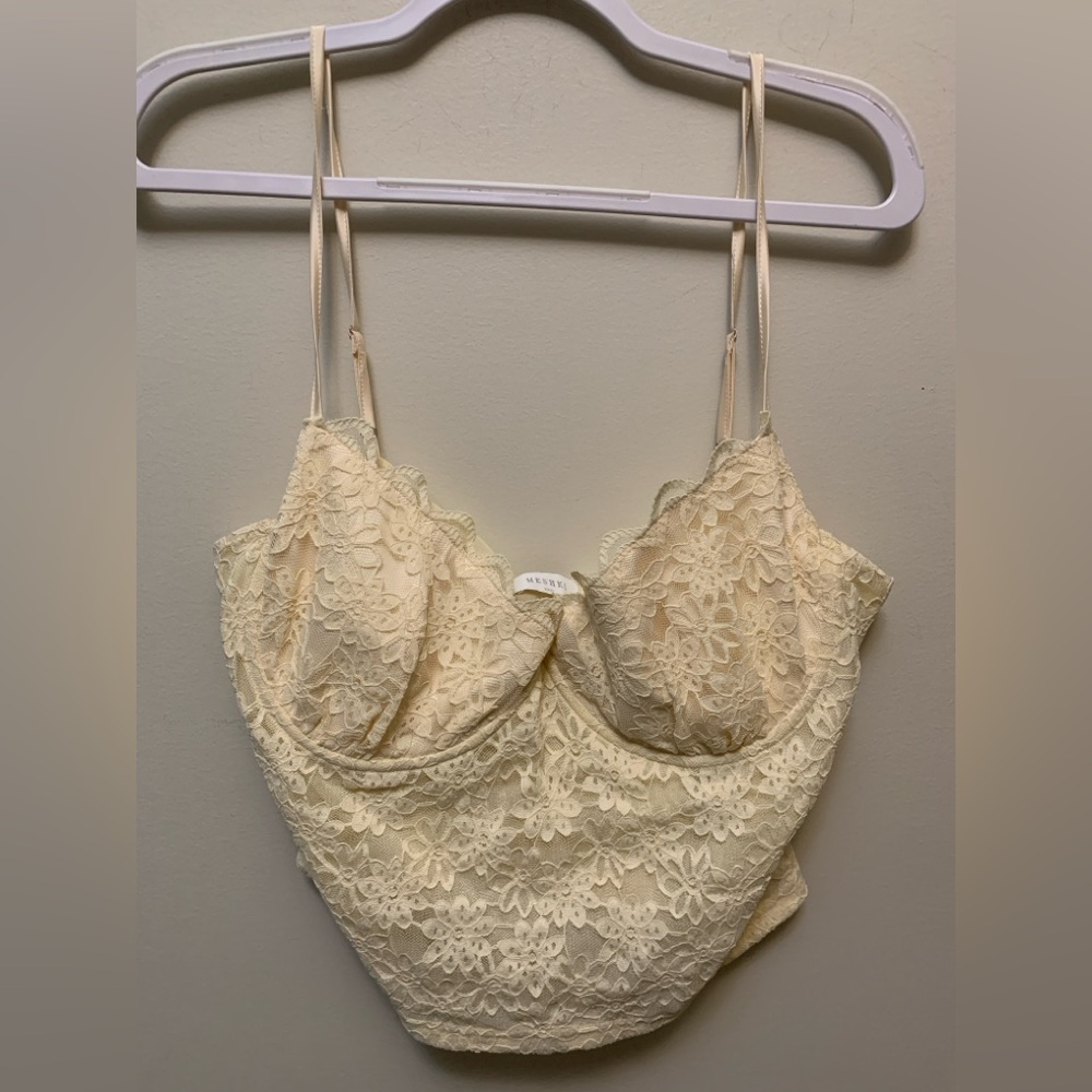 MESHKI Sexy Cream Lace Bustier with Satin